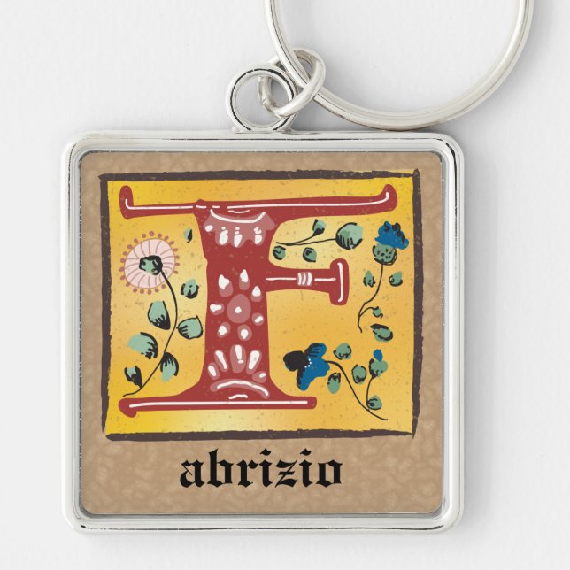Chaveiro Square Medieval Floral Illuminated F Monogram (Frente)