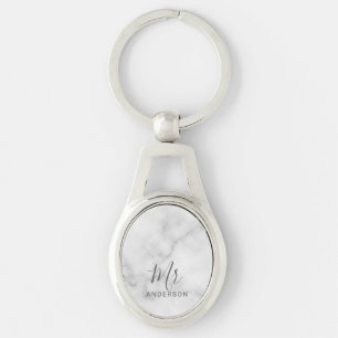 Chaveiro Sr. e Sra. Casamento de Script Moderno de Marble