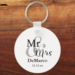 Chaveiro Sr. & Sra. Wedding Favor Keyring Name/Date Foto