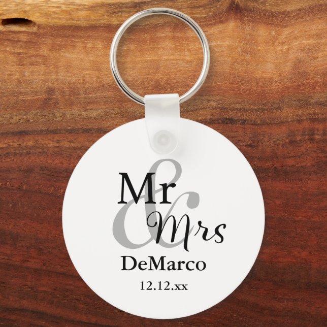 Chaveiro Sr. & Sra. Wedding Favor Keyring Name/Date Foto (Frente)