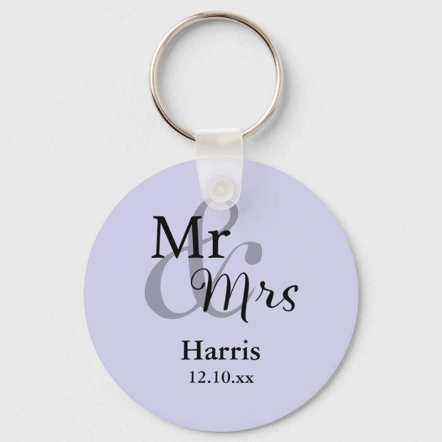 Chaveiro Sr. & Sra. Wedding Favor Keyring Name/Date (lilac) (Frente)