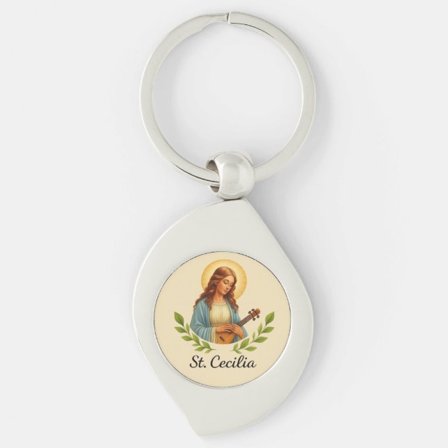 Chaveiro St. Cecília Católica Santa com Halo e Verde (Frente)