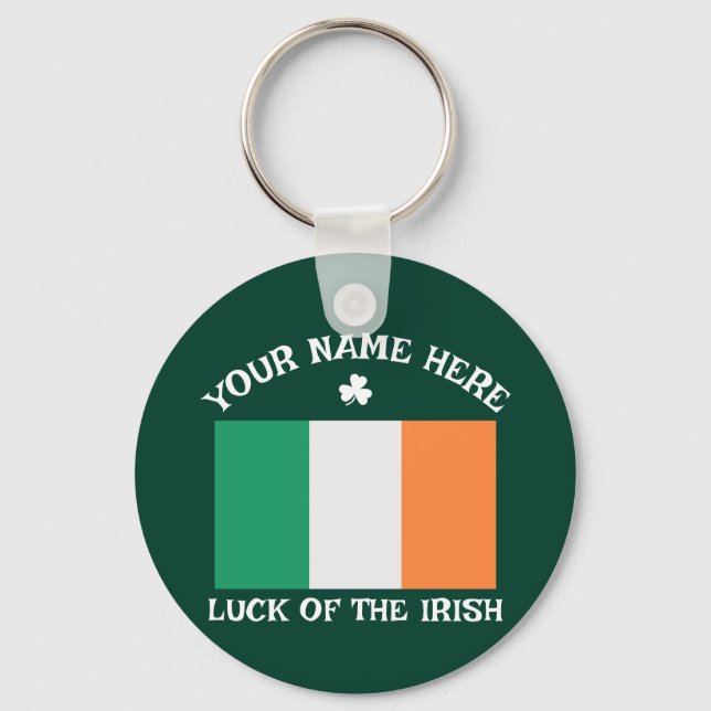 Chaveiro St Patrick's Day Ireland Flag Custom Name Shamrock (Frente)