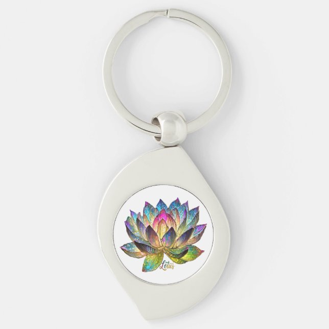 Chaveiro Stained Glass Colorful Lotus Flower on White  (Frente)