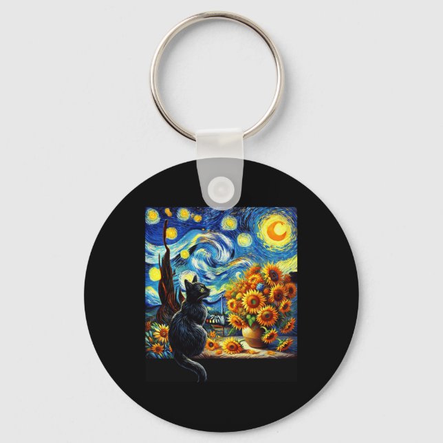 Chaveiro Starnight Vincent Van Gogh Sunflower Cat Lover (Frente)