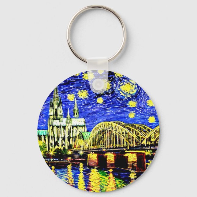 Chaveiro Starry Night Cologne Alemanha Catedral de Hat (Verso)