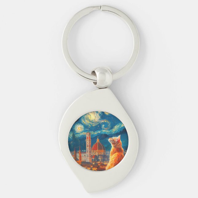 Chaveiro Starry Night Over Florence | Ginger Cat Art (Frente)