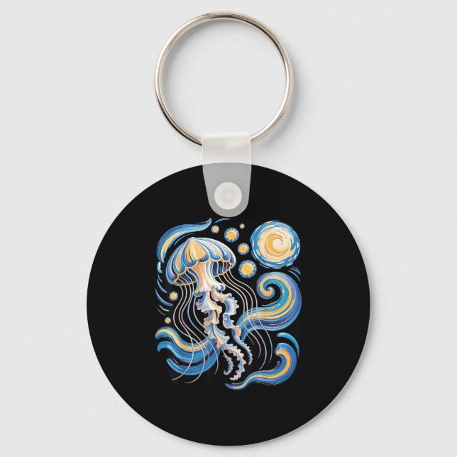 Chaveiro Starry night van gogh jellyfish scuba diving surf (Frente)