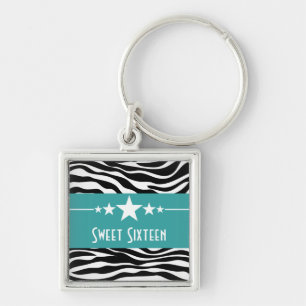 Chaveiro Stars Zebra Print Sweet 16 Chaveiro, Aqua