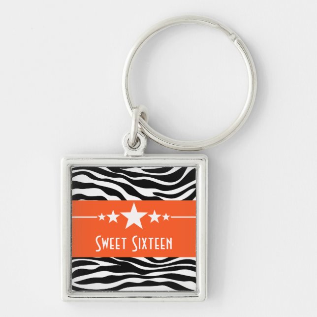 Chaveiro Stars Zebra Print Sweet 16 Chaveiro, Laranja (Frente)