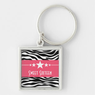 Chaveiro Stars Zebra Print Sweet 16 Chaveiro, Rosa
