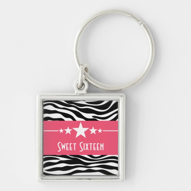 Chaveiro Stars Zebra Print Sweet 16 Chaveiro, Rosa (Frente)