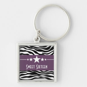 Chaveiro Stars Zebra Print Sweet 16 Chaveiro, Roxo