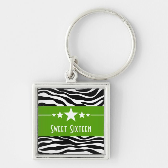 Chaveiro Stars Zebra Print Sweet 16 Chaveiro, Verde (Frente)