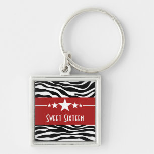 Chaveiro Stars Zebra Print Sweet 16 Chaveiro, Vermelho