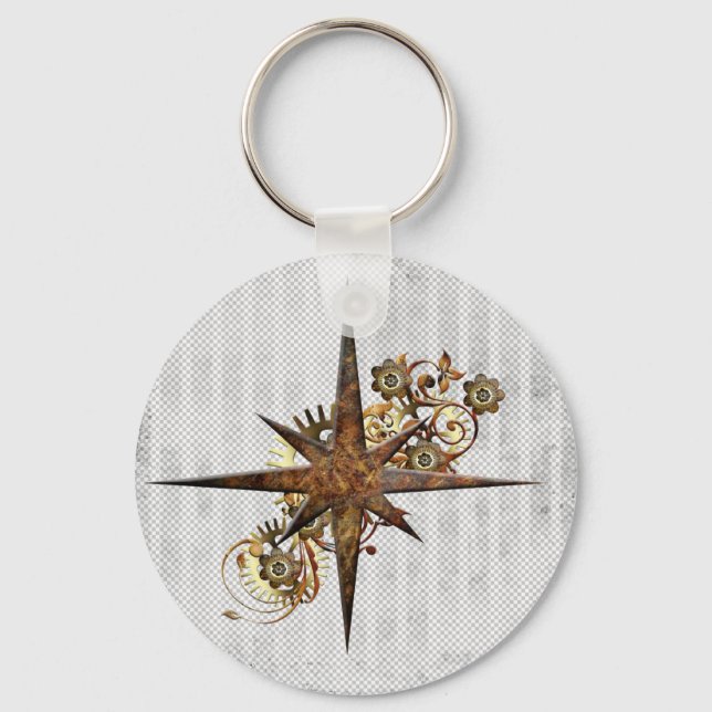 Chaveiro Steampunk Compass Star Grunge (Frente)