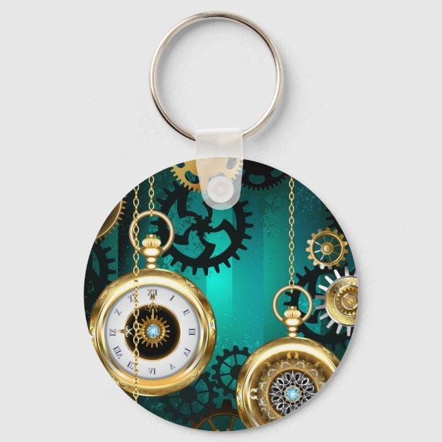 Chaveiro Steampunk Jewelry Watch em um fundo verde (Frente)