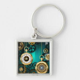 Chaveiro Steampunk Jewelry Watch em um fundo verde