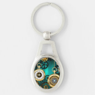 Chaveiro Steampunk Jewelry Watch em um fundo verde