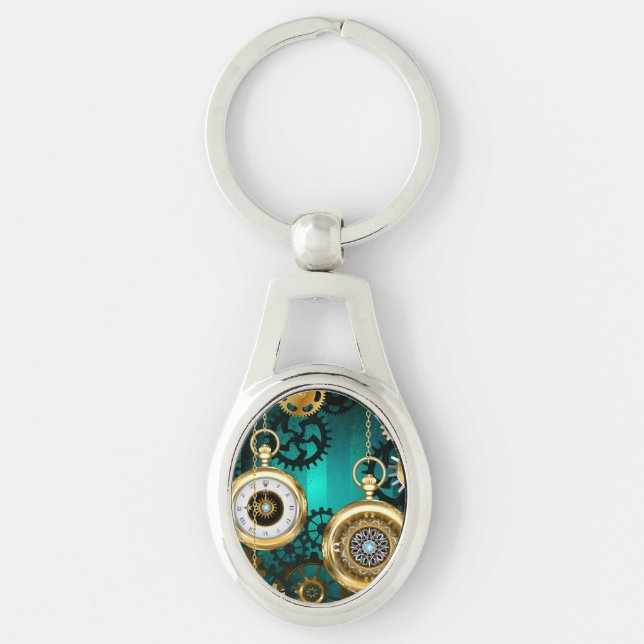 Chaveiro Steampunk Jewelry Watch em um fundo verde (Frente)