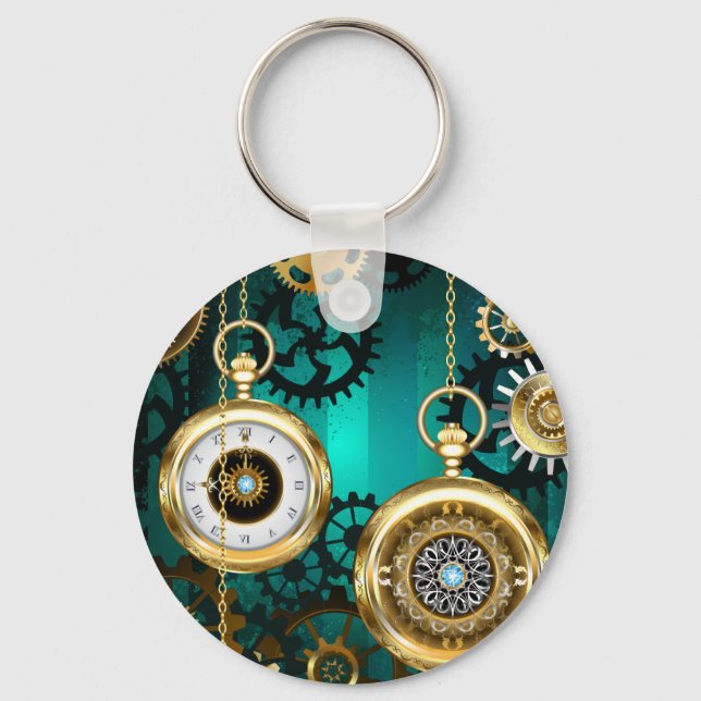 Chaveiro Steampunk Jewelry Watch em um fundo verde (Frente)