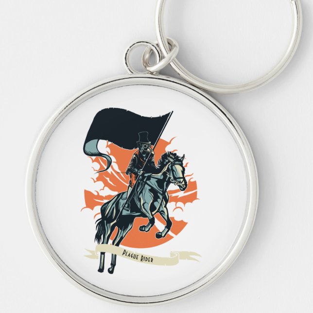 Chaveiro Steampunk Plague Rider Doctor em Horseback com Fla (Frente)