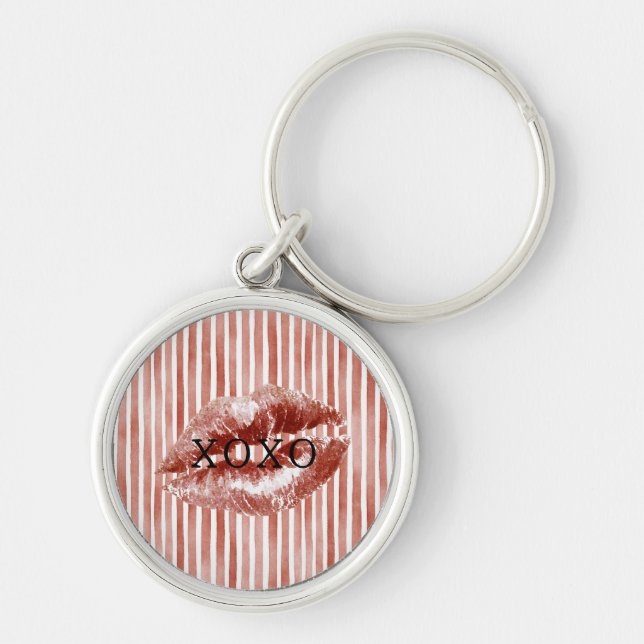 Chaveiro Stripes Red Lips Kiss XOXO  (Frente)