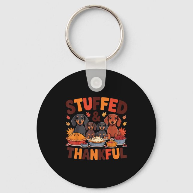 Chaveiro Stuffed And Thankful Dachshund Funny Thanksgiving  (Frente)