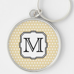 Chaveiro Sua Carta. Monograma personalizado. Bolinhas bege.
