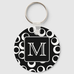 Chaveiro Sua letra. Monograma preto e branco. Teste padrão