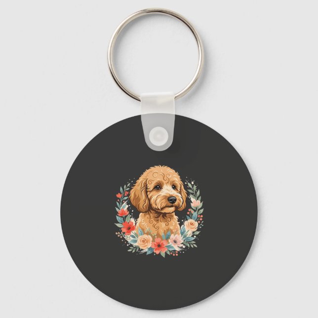 Chaveiro Sublimação Redonda de Cachorro Floral (Frente)
