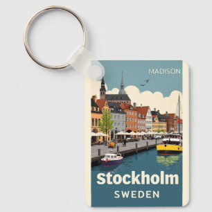 Chaveiro Suecia Estocolmo de Nome e Texto Personalizado