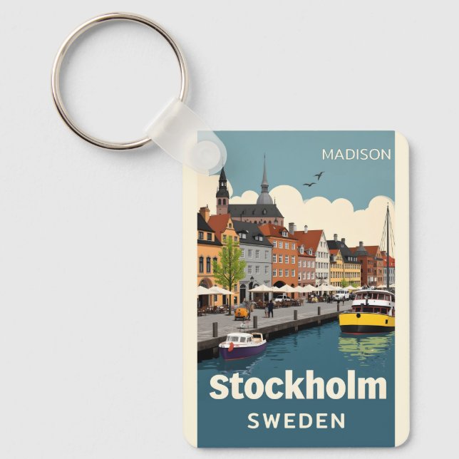 Chaveiro Suecia Estocolmo de Nome e Texto Personalizado (Frente)