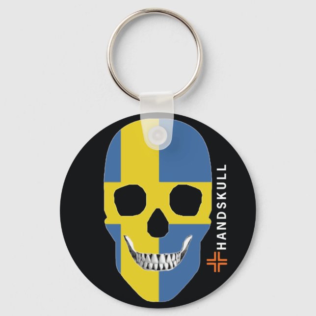 Chaveiro Suecia HANDSKULL,Crânio feliz,bandeira de Suecia (Frente)