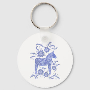 Chaveiro Sueco Dala Horse Indigo Azul e Branco