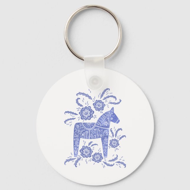 Chaveiro Sueco Dala Horse Indigo Azul e Branco (Frente)
