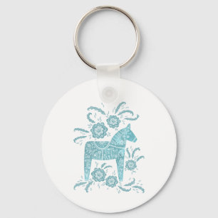 Chaveiro Sueco Dala Horse Teal Green e White