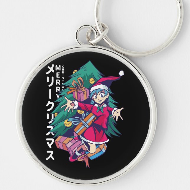 Chaveiro Suéter de Natal de Anime - Garota Feliz com Chapéu (Frente)