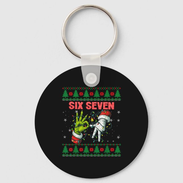 Chaveiro Suéter feio de Natal Santa 67 dedos Six Seven  (Frente)