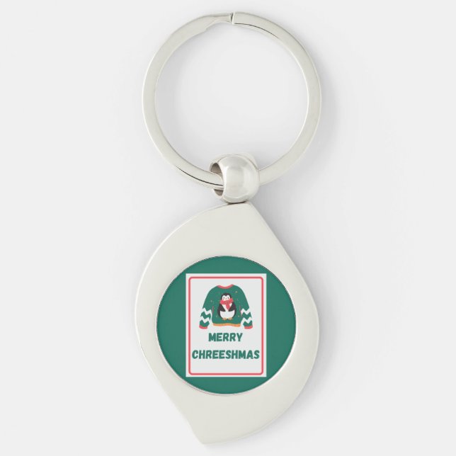 Chaveiro Suéter Pinguim de Natal feliz (Frente)