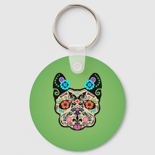Chaveiro Sugar Skull Frenchie - Verde (Frente)