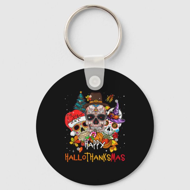Chaveiro Sugar-skull Skeleton Halloween Xmas Happy Hallotha (Frente)