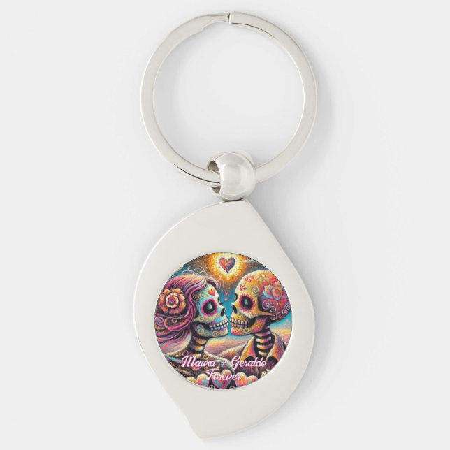 Chaveiro Sugar Skulls in Love Chalk Pastel Personalized (Frente)