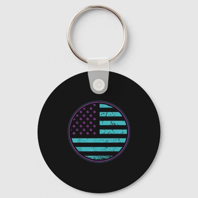 Chaveiro Suicide Prevention American Flag Wear Teal Purple  (Frente)
