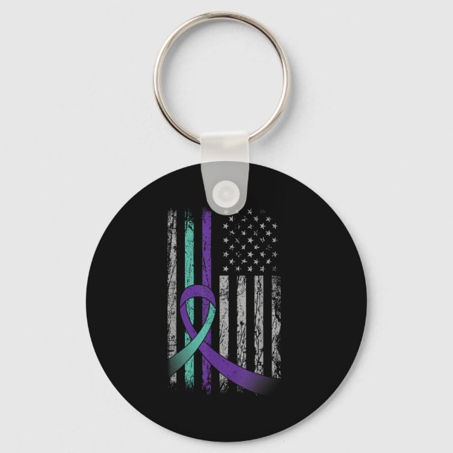 Chaveiro Suicide Prevention Awareness America Flag Teal Pur (Frente)