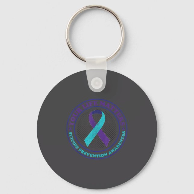 Chaveiro Suicide Prevention Awareness Teal &amp; Purple Rib (Frente)
