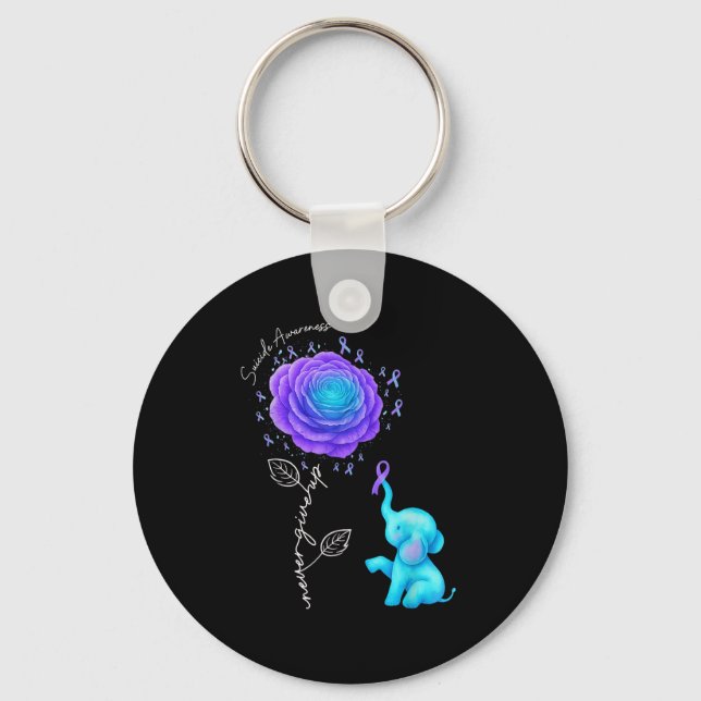 Chaveiro Suicide Prevention Teal Purple Flower Elephant Rib (Frente)