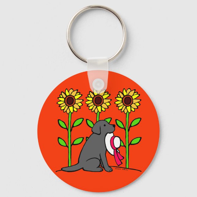 Chaveiro Summer Black Labrador com Sunflower (Frente)