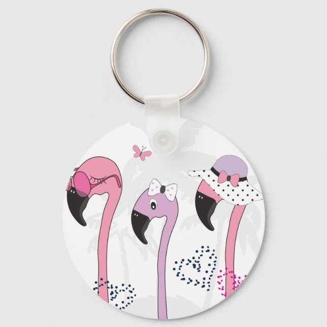 Chaveiro Summer Flamingo: Ilustração da Pratage. (Frente)