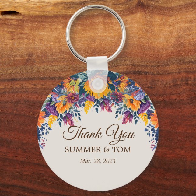 Chaveiro Summer Floral elegante Obrigado (Frente)